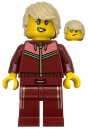 LEGO Skier - Female, Dark Red and Coral Jogging Suit, Tan Hair set