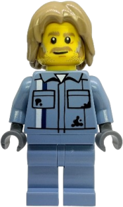 LEGO Tow Truck Driver - Male, Sand Blue Mechanic Uniform, Sand Blue Legs, Dark Tan Mid-Length Tousled Hair set