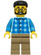 LEGO Dad - Blue and Dark Azure Plaid Shirt, Dark Tan Legs, Black Hair set