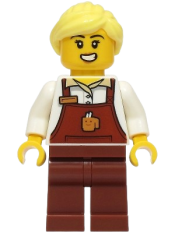 LEGO Barista - Female, Reddish Brown Apron with Cup and Name Tag, Reddish Brown Legs, Bright Light Yellow Ponytail set