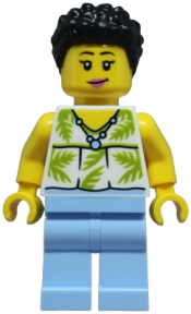 LEGO Tourist - Female, White Sleeveless Top with Lime Palm Leaves, Bright Light Blue Legs, Black Hair set