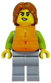 LEGO Woman - Light Bluish Gray and Lime Wetsuit, Light Bluish Gray Legs, Dark Orange Hair, Orange Life Jacket set
