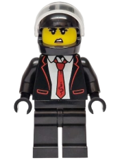 LEGO Police - City Bandit Crook Female, Black Tuxedo with Red Tie, Black Legs, Black Helmet set