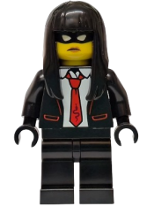 LEGO Police - City Bandit Crook Female, Black Tuxedo with Red Tie, Black Legs, Black Long Hair set