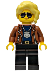LEGO Police - City Detective Female, Reddish Brown Jacket, Black Legs, Bright Light Yellow Hair set