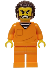 LEGO Police - City Jail Prisoner Male, Orange Prison Jumpsuit, Dark Brown Hair and Sideburns set