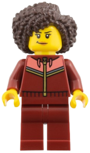 LEGO Woman - Dark Red Tracksuit, Dark Brown Coiled Hair set