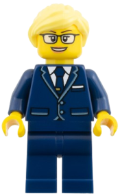 LEGO Passenger Plane Pilot - Female, Dark Blue Suit with Tie, Bright Light Yellow Ponytail set