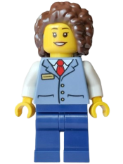 LEGO Streetcar Driver - Female, Sand Blue Vest over White Shirt, Dark Blue Legs, Dark Brown Hair set