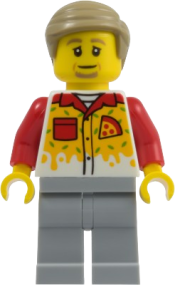 LEGO Pizza Delivery Driver - Male, Light Bluish Gray Legs, Dark Tan Hair set