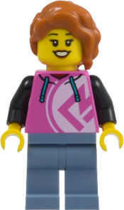 LEGO Pizza Restaurant Patron - Female, Dark Pink Hoodie, Sand Blue Legs, Dark Orange Hair set