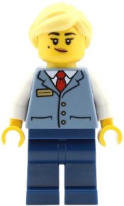 LEGO Station Master - Female, Sand Blue Vest over White Shirt, Dark Blue Legs, Bright Light Yellow Ponytail set