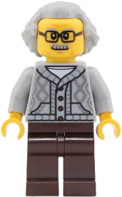 LEGO Passenger - Male, Light Bluish Gray Knit Cable Cardigan Sweater, Dark Brown Legs, Light Bluish Gray Hair Swept Back set