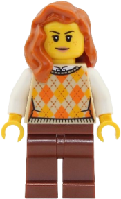 LEGO Passenger - Female, Tan Knit Argyle Sweater Vest, Reddish Brown Legs, Dark Orange Hair set