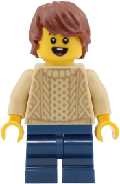 LEGO Passenger - Boy, Tan Knit Cable Sweater, Dark Blue Medium Legs, Reddish Brown Tousled Hair set