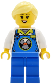 LEGO Lava Land Worker - Female, Blue Overalls and Legs, Bright Light Yellow Hair set