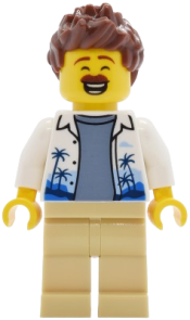 LEGO Lava Land Patron - Male, White Hawaiian Shirt, Tan Legs, Reddish Brown Hair set