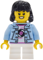 LEGO Lava Land Patron - Child, Girl, Bright Light Blue Denim Jacket over Shirt with Record, White Short Legs, Black Hair set