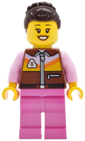 LEGO Lava Land Patron - Female, Reddish Brown Jacket, Dark Pink Legs, Dark Brown Hair set