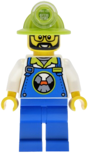 LEGO Lava Land Worker - Male, Blue Overalls and Legs, Lime Mining Helmet set