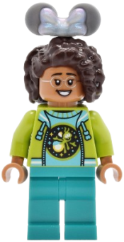 LEGO Main Street, U.S.A. Park Guest - Female, Medium Azure Sweater with Ant, Lime Hoodie with Dark Pink Water Lily on Back, Dark Turquoise Legs set