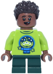 LEGO Main Street, U.S.A. Park Guest Child - Boy, Toy Story Shirt with Alien and Rocket on Back, Dark Green Short Legs set
