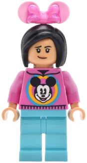 LEGO Main Street, U.S.A. Park Guest - Female, Dark Pink Mickey Mouse Sweater, Medium Azure Legs set
