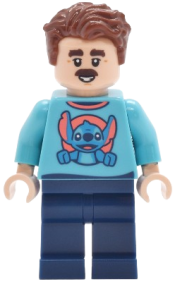 LEGO Main Street, U.S.A. Park Guest - Male, Medium Azure Stitch Shirt with Surfboard on Back, Dark Blue Legs set