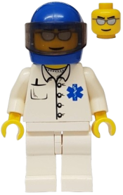 LEGO Doctor - EMT Star of Life Button Shirt, White Legs, Blue Helmet, Trans-Black Visor minifigure