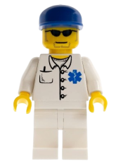 LEGO Doctor - EMT Star of Life Button Shirt, White Legs, Blue Cap, Goatee minifigure