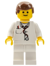 LEGO Doctor - Lab Coat Stethoscope and Thermometer, White Legs, Reddish Brown Male Hair minifigure