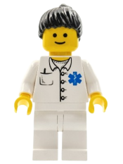 LEGO Doctor - EMT Star of Life Button Shirt, White Legs, Black Ponytail Hair minifigure