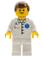 LEGO Doctor - EMT Star of Life Button Shirt, White Legs, Reddish Brown Male Hair minifigure