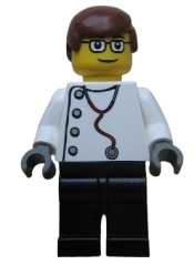 LEGO Doctor - Stethoscope with 4 Side Buttons, Black Legs, Glasses, Reddish Brown Male Hair minifigure