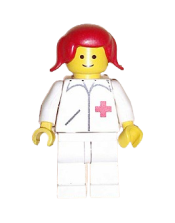 LEGO Doctor - Straight Line, White Legs, Red Pigtails Hair minifigure