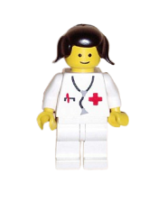 LEGO Doctor - Stethoscope, White Legs, Black Pigtails Hair minifigure