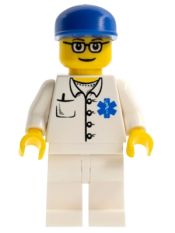 LEGO Doctor - EMT Star of Life Button Shirt, White Legs, Blue Cap, Glasses minifigure