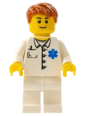 LEGO Doctor - EMT Star of Life Button Shirt, White Legs, Dark Orange Short Tousled Hair, Black Eyebrows minifigure