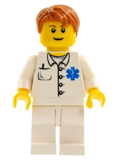 LEGO Doctor - EMT Star of Life Button Shirt, White Legs, Dark Orange Short Tousled Hair, Reddish Brown Eyebrows minifigure