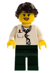 LEGO Doctor - Lab Coat, Stethoscope and Thermometer, Dark Green Legs, Long French Braided Female Hair minifigure