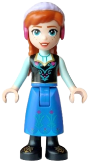 LEGO Anna - Blue Skirt, Black Boots and Black Top, Light Aqua Sleeves, Wide Smile, Coral Lips set