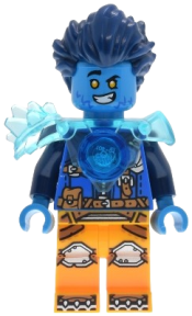 LEGO Logan - Trans-Light Blue Shoulder Armor, Bright Light Orange Legs and Dark Blue Round Tile set