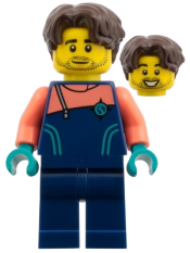 LEGO Arctic Photographer - Dark Blue Jacket and Legs, Coral Sleeves, Dark Brown Hair set