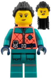 LEGO Arctic Explorer - Female, Coral and Dark Turquoise Outfit, Long Black Hair set