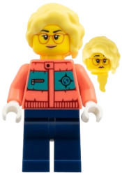 LEGO Arctic Explorer Photographer - Female, Coral Jacket, Dark Blue Legs, Bright Light Yellow Long Hair set