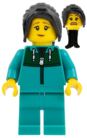 LEGO Astronaut - Female, Dark Brown Long Hair, Dark Turquoise Track Suit set