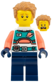 LEGO Astronaut - Spacesuit with Dark Blue Legs, Coral Arms, Medium Nougat Hair set