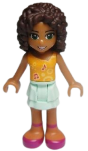 LEGO Friends Andrea, Light Aqua Layered Skirt, Bright Light Orange Top with Music Notes minifigure
