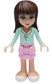 LEGO Friends Sophie, Bright Pink Layered Skirt, Light Aqua Long Sleeve Blouse Top minifigure