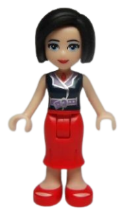 LEGO Friends Anna, Red Long Skirt, Dark Blue Sleeveless Blouse Top minifigure